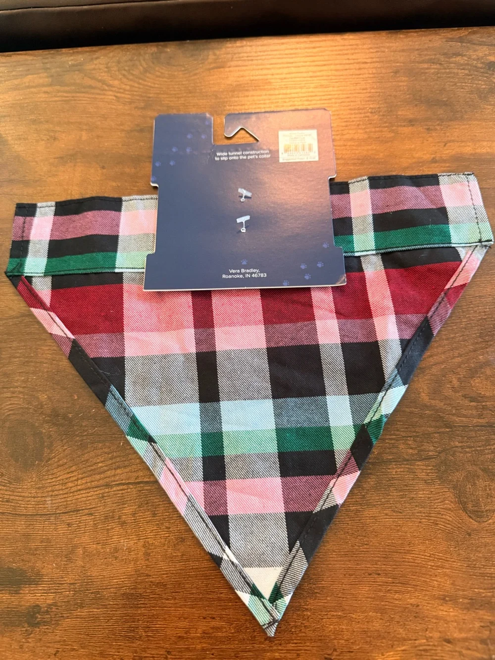Vera Bradley Dog Plaid Collar Bandana in Green, Red, Pink, Black & White